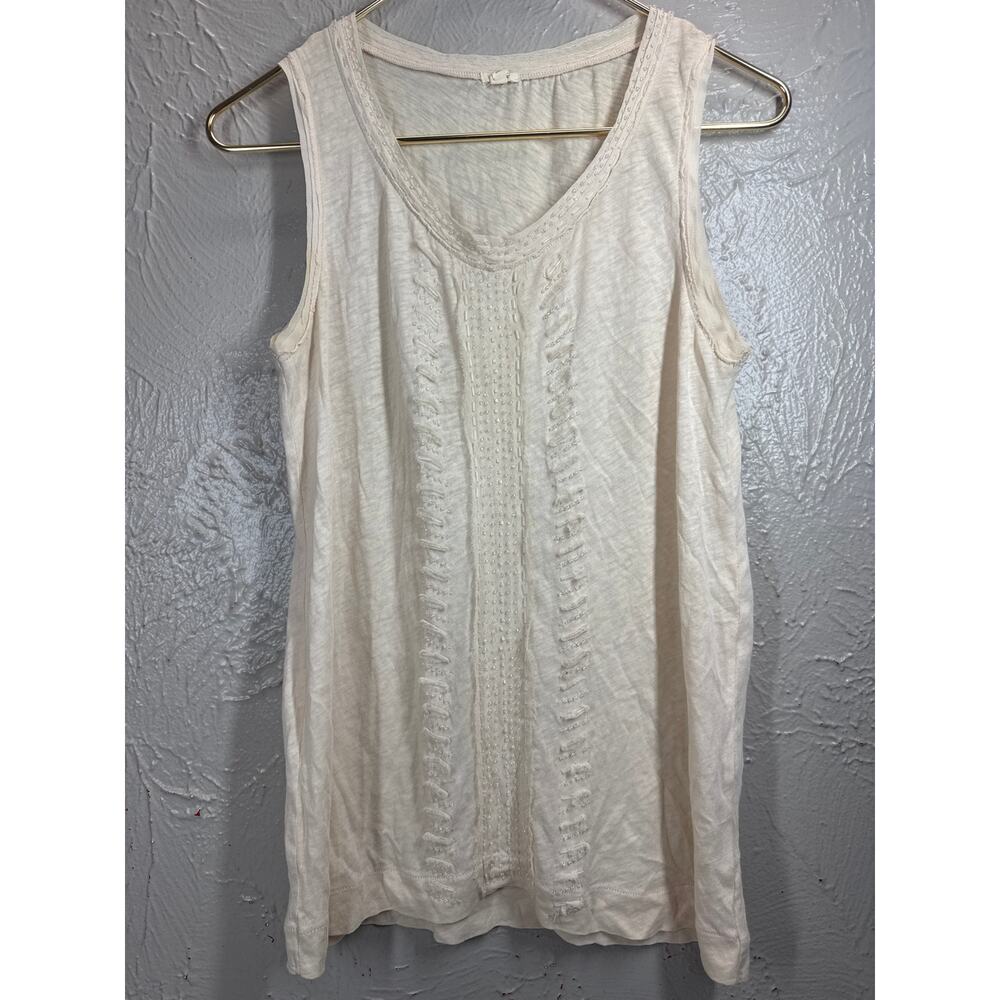 J‎ Crew 100% Cotton Ivory Silk Raw Edge Beaded Tank Top Sleeveless Size Small